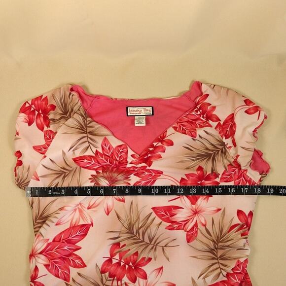 Jamaica Bay Vintage Y2K Petite Pink Floral Ruffle Short Sleeve Coastal Blouse - Picture 6 of 8